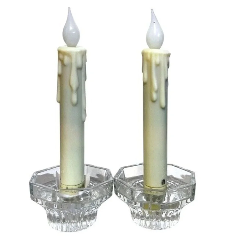 Vtg Glass Octagon Tapered Pillar Candle Holders KIG Indonesia Clear Pressed Heav